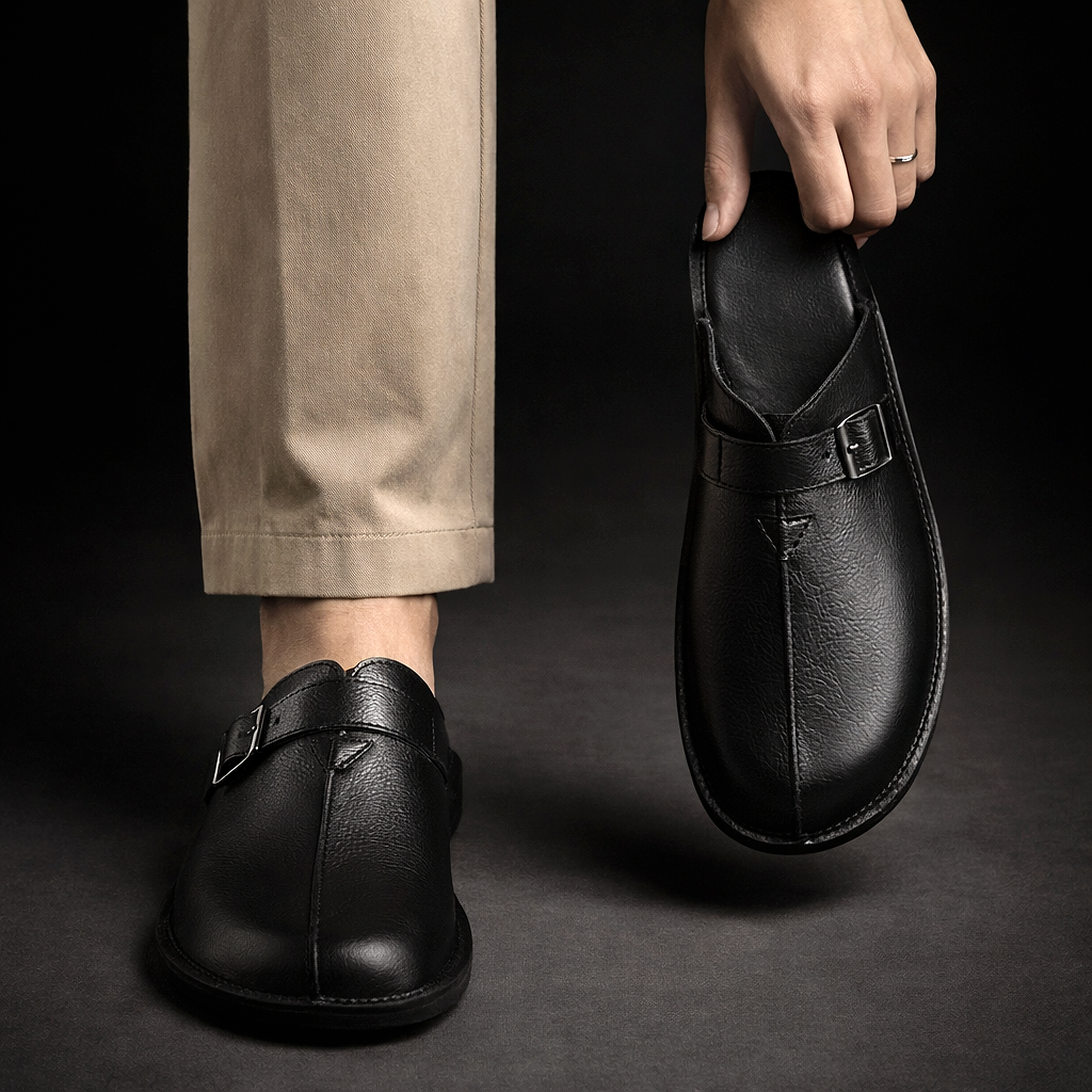 Men's Mules with Sculpted Buckle and Cushioned Footbed
