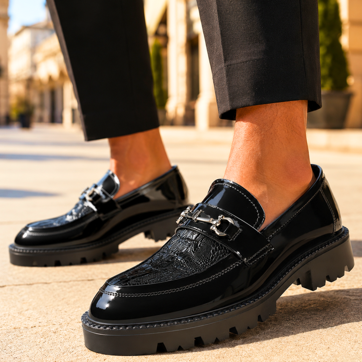 Men's Leather Derbies with Metal Buckle