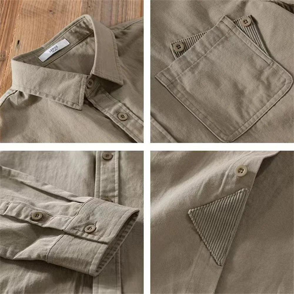 Unisex Cotton Long Sleeve Shirt with Turn-Down Collar