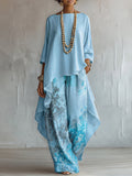 Women's Floral Print Clothing Set with Extra-Long Top