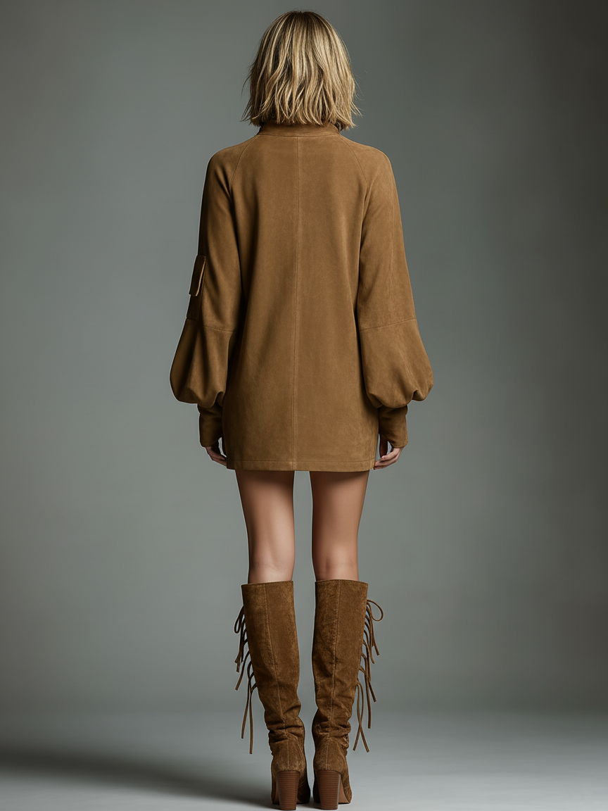 Women's Faux Suede Turtleneck Mini Dress