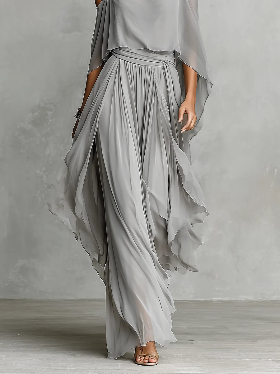 Women's Chiffon Clothing Set with Off-Shoulder Camisole and Trousers