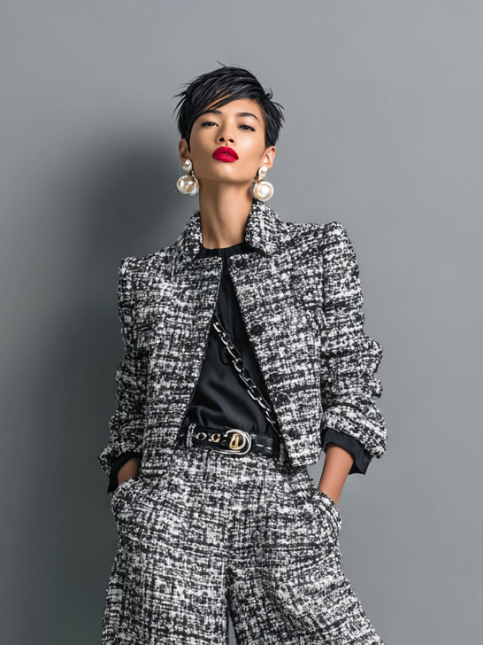 Women's Clothing Set with Long-Sleeve Jacket and Wide-Leg Pants