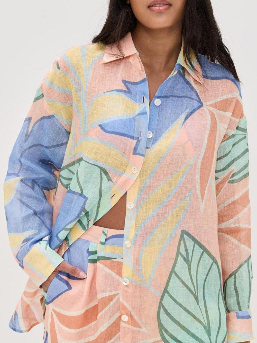 Women's Clothing Set with Tropical Leaf Print