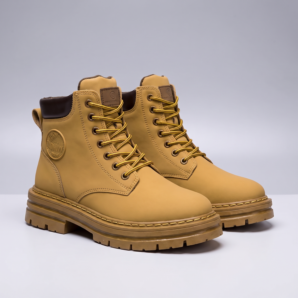 Unisex Leather Ankle Boots with Lace-Up Front and Chunky Sole
