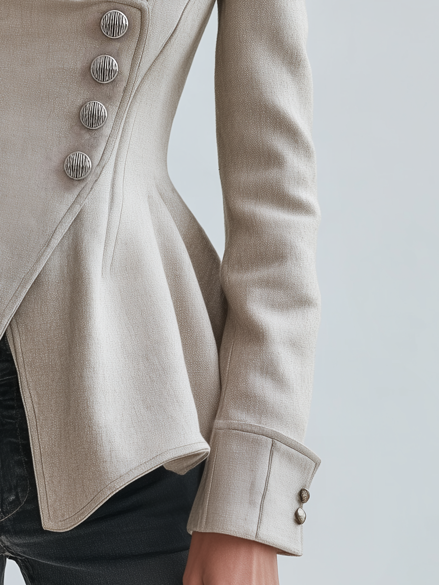 Women's Peplum Blazer with Asymmetric Button Detail in Ivory