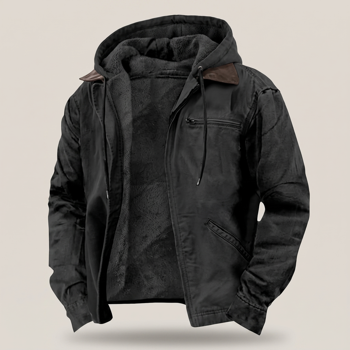 Men's Hooded Jacket with Full Zip and Fleece Lining
