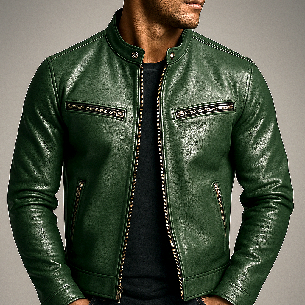 Unisex Vintage Leather Jacket with Four Pockets