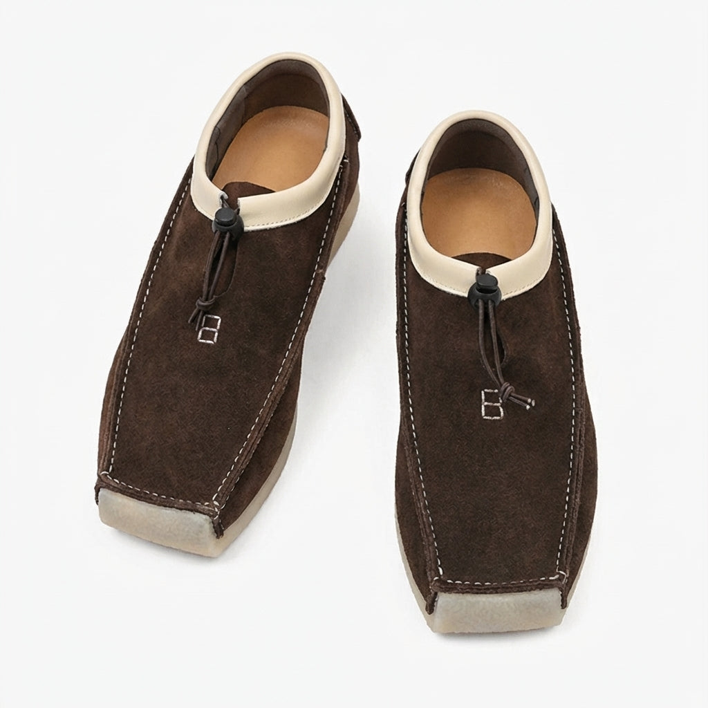 Men's Loafers with Square Toe and Drawstring Closure