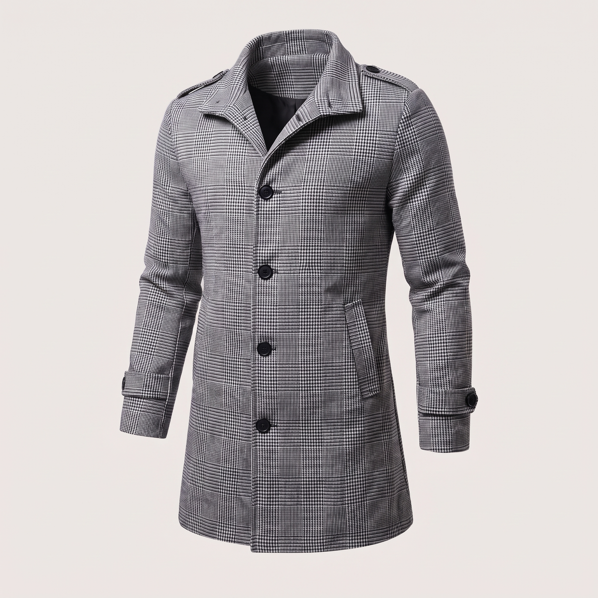 Unisex Jacket with Check Pattern and Button Front