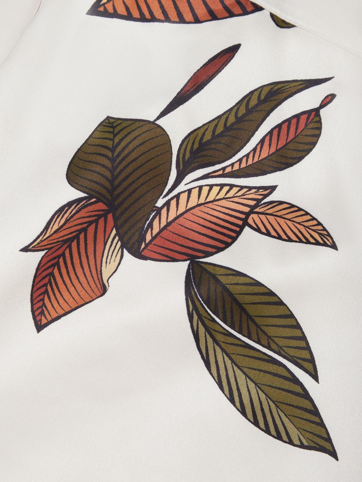 Women's Dress with Leaf Print, V-Neck and Wrap Design