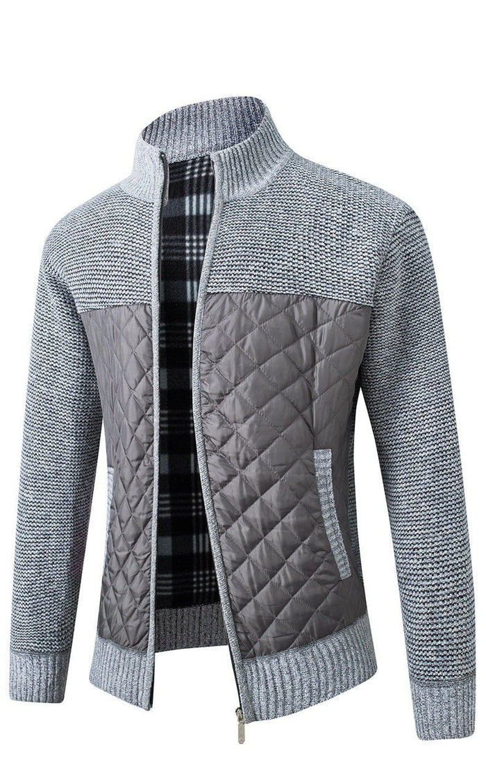 Men's Cardigan with Quilted Front Panels and Full-Zip Closure