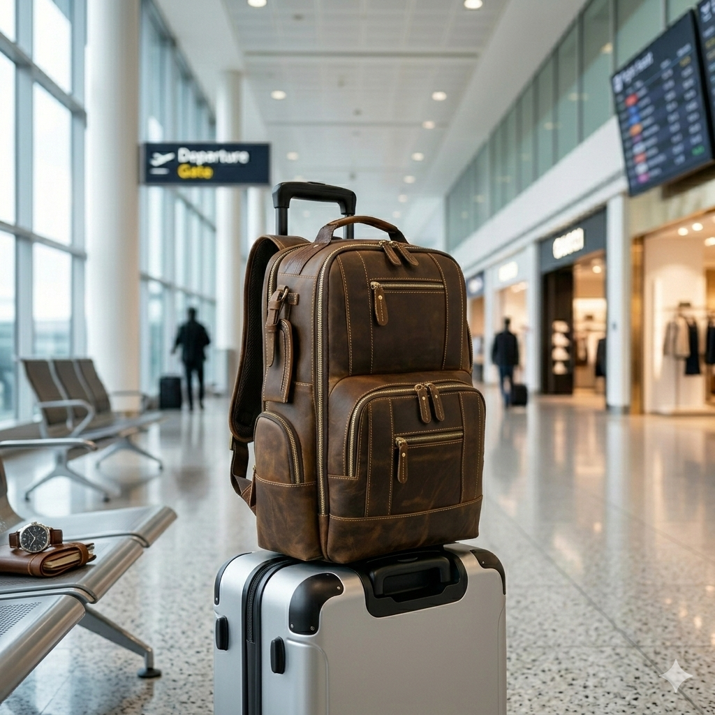 Men's Leather Travel Backpack with 20–35L Capacity