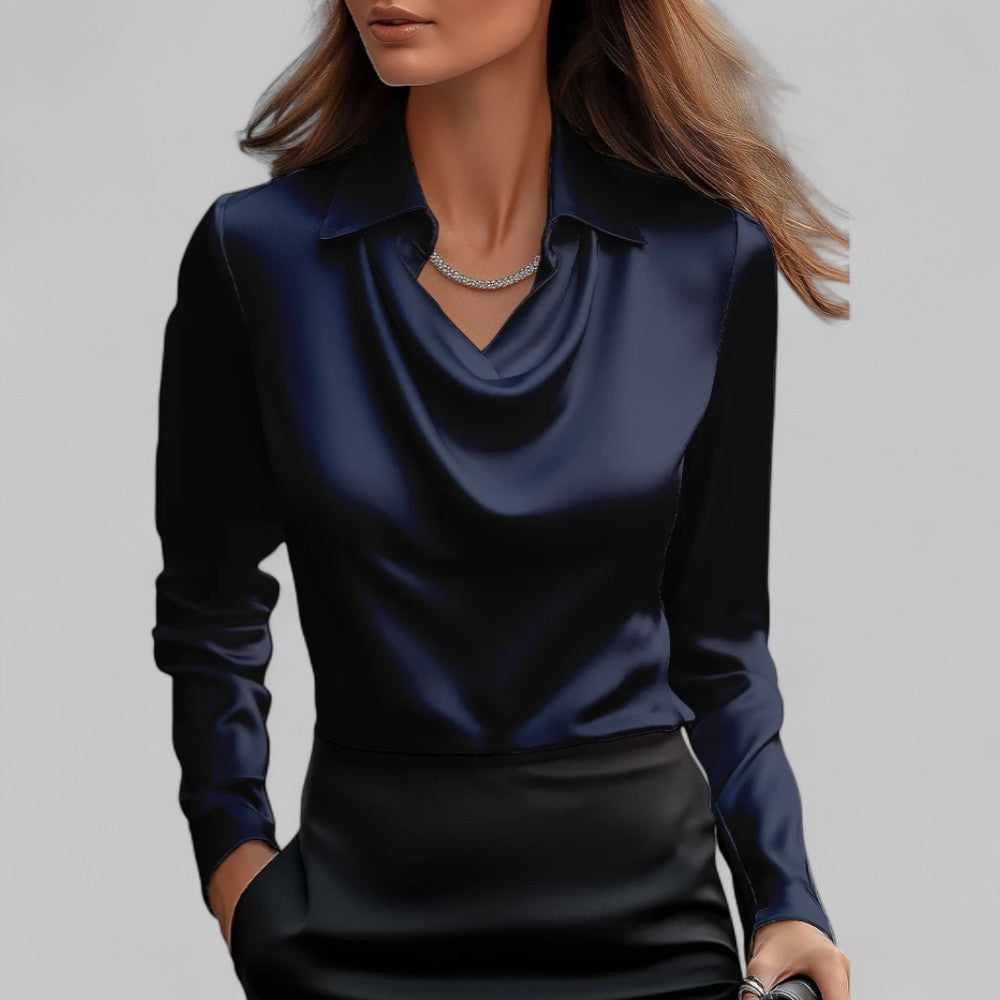 Unisex Satin Blouse with Waterfall Neckline