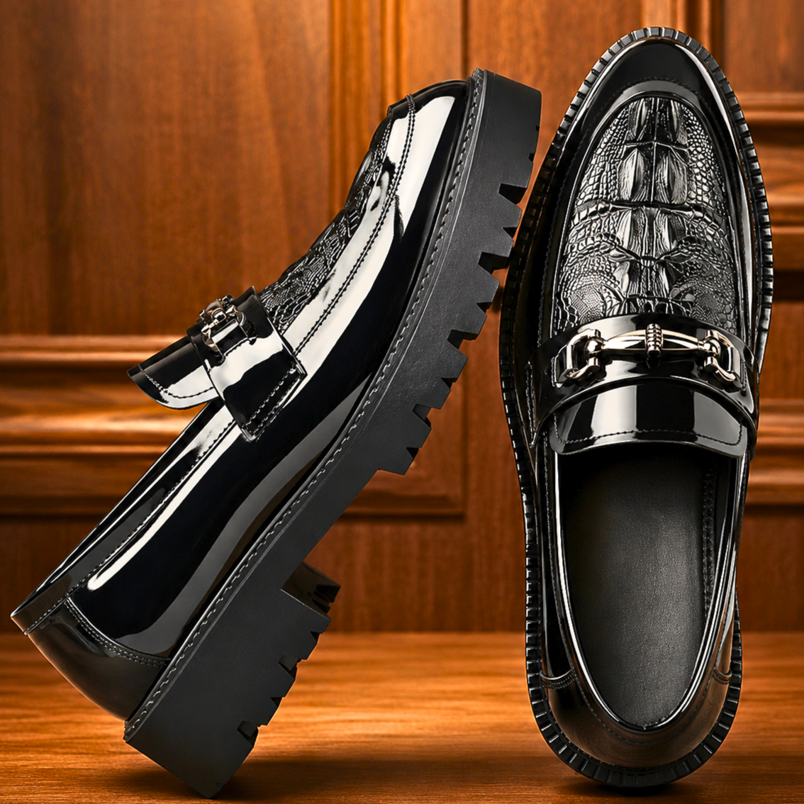 Men's Leather Derbies with Metal Buckle