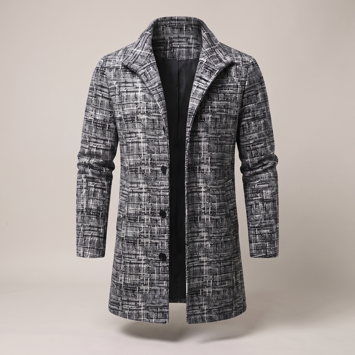 Unisex Jacket with Check Pattern and Button Front