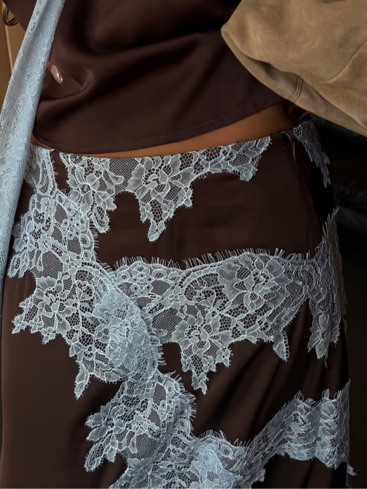 Women's Lace Panel Top and Skirt Set
