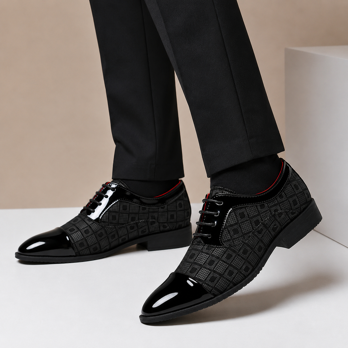 Men's Leather Lace-Up Dress Shoes with Patterned Upper