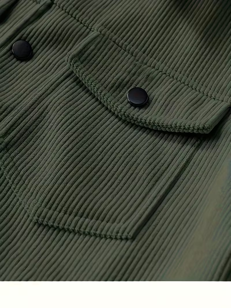 Men's Corduroy Jacket with Collar and Flap Pockets