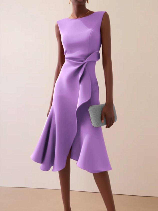 Women's Sleeveless A-Line Midi Dress with Waist Twist