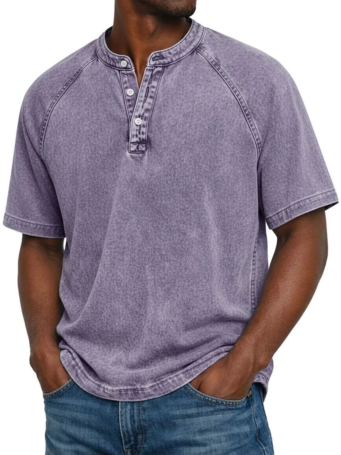 Unisex Loose-Fit Cotton T-Shirt with Stand Collar