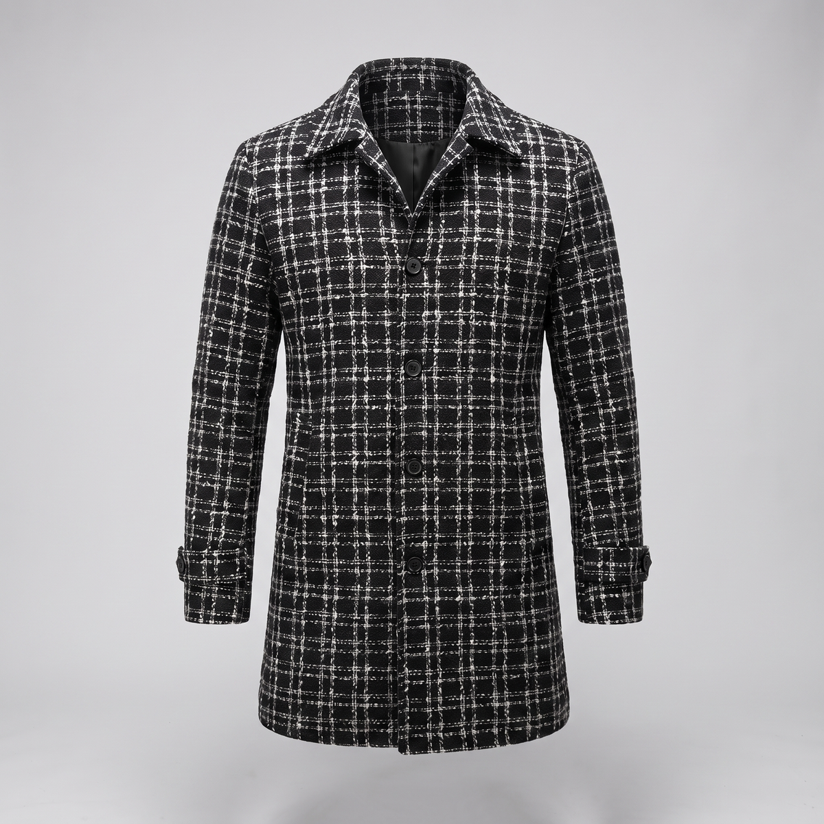 Unisex Jacket with Check Pattern and Button Front