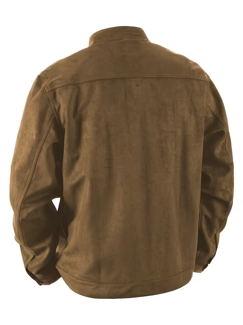Men's Suede-Look Jacket with Stand Collar and Front Pockets