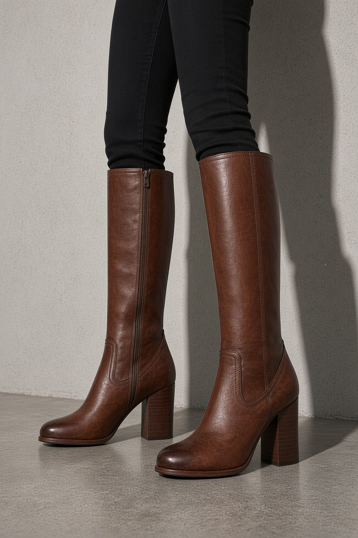 Women's Boots Knee High Block Heel Side Zip