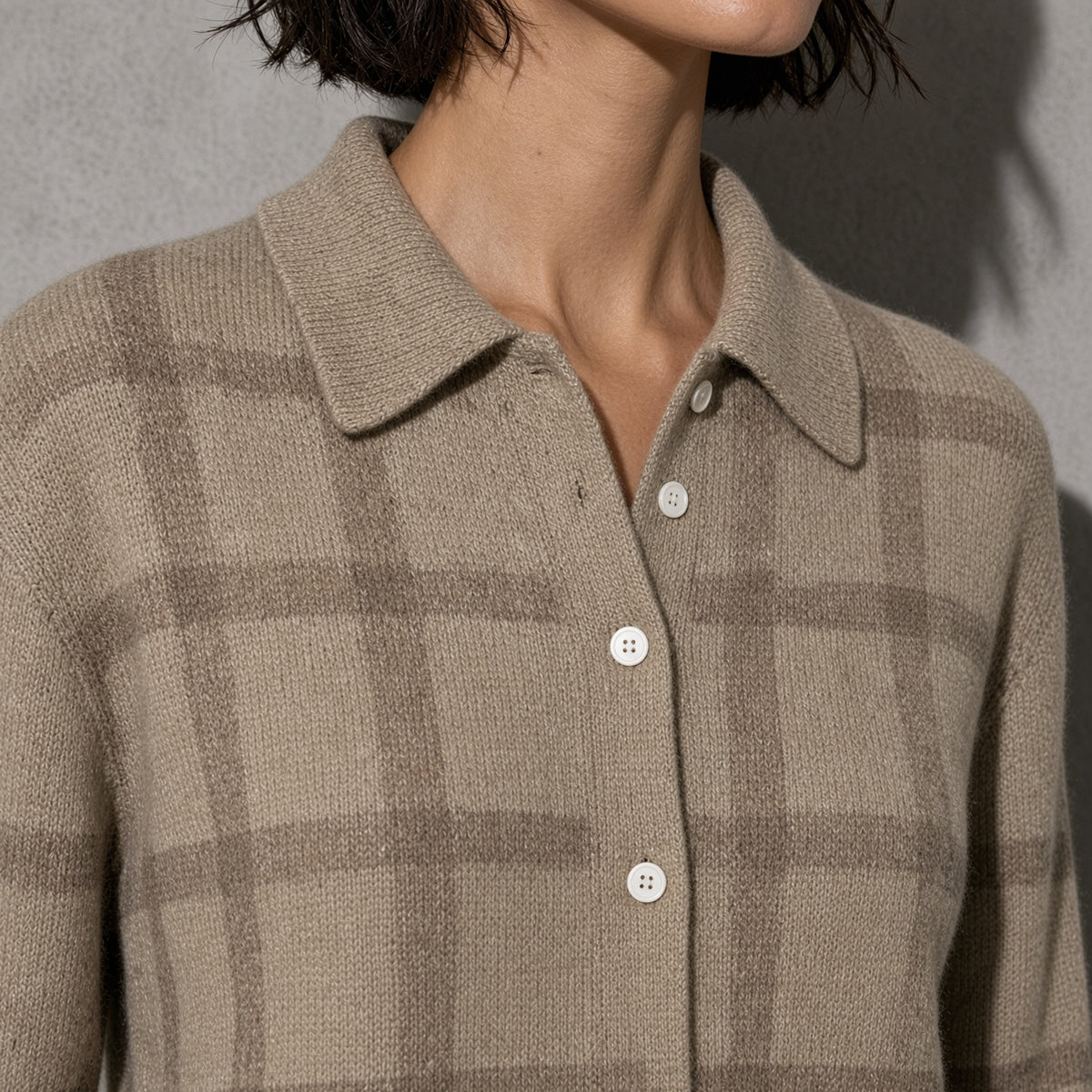 Women's Cardigan Button-Front Longline Shape — Fabric Texture & Material Detail