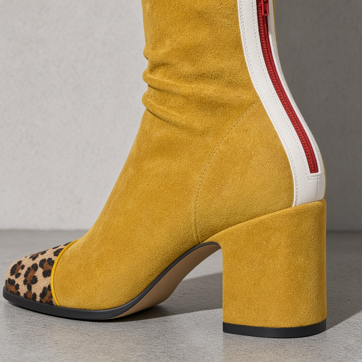 Women's Boots Ankle Suede Contrast Toe Cap Block Heel