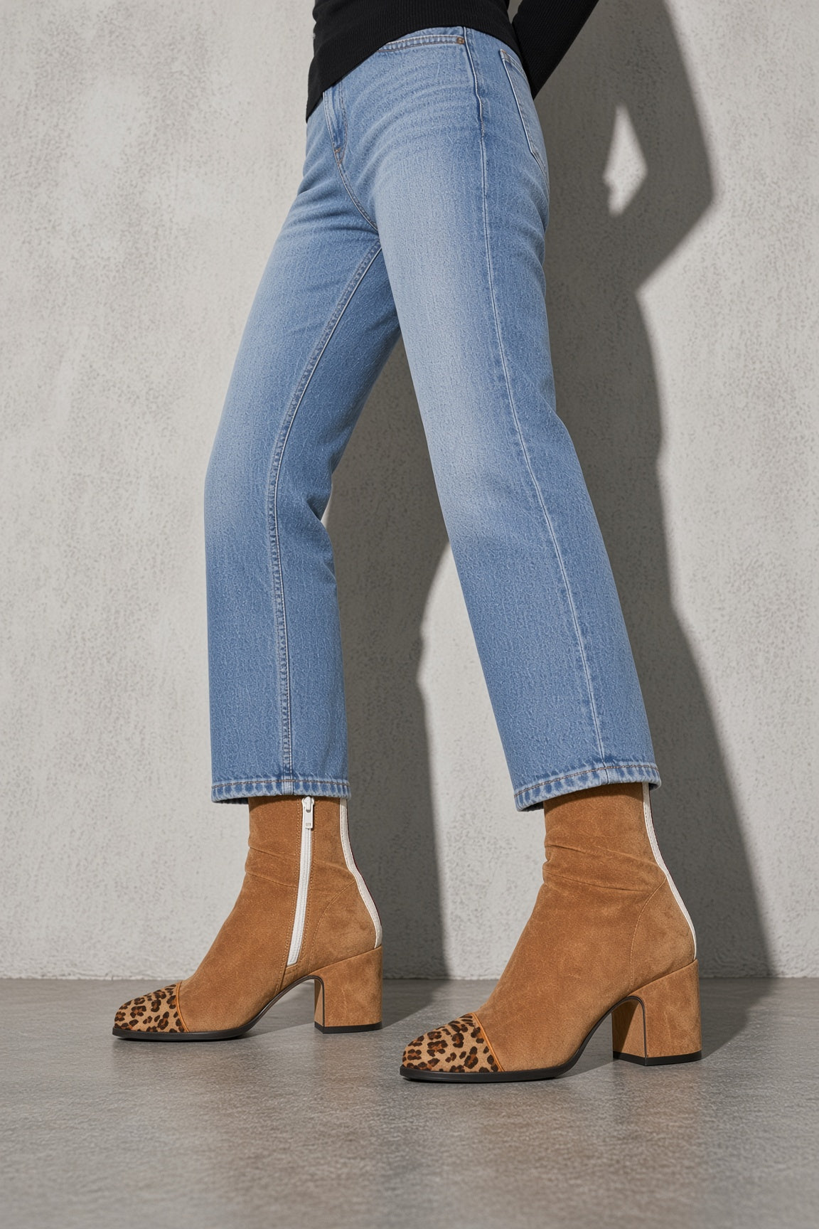 Women's Boots Ankle Suede Contrast Toe Cap Block Heel