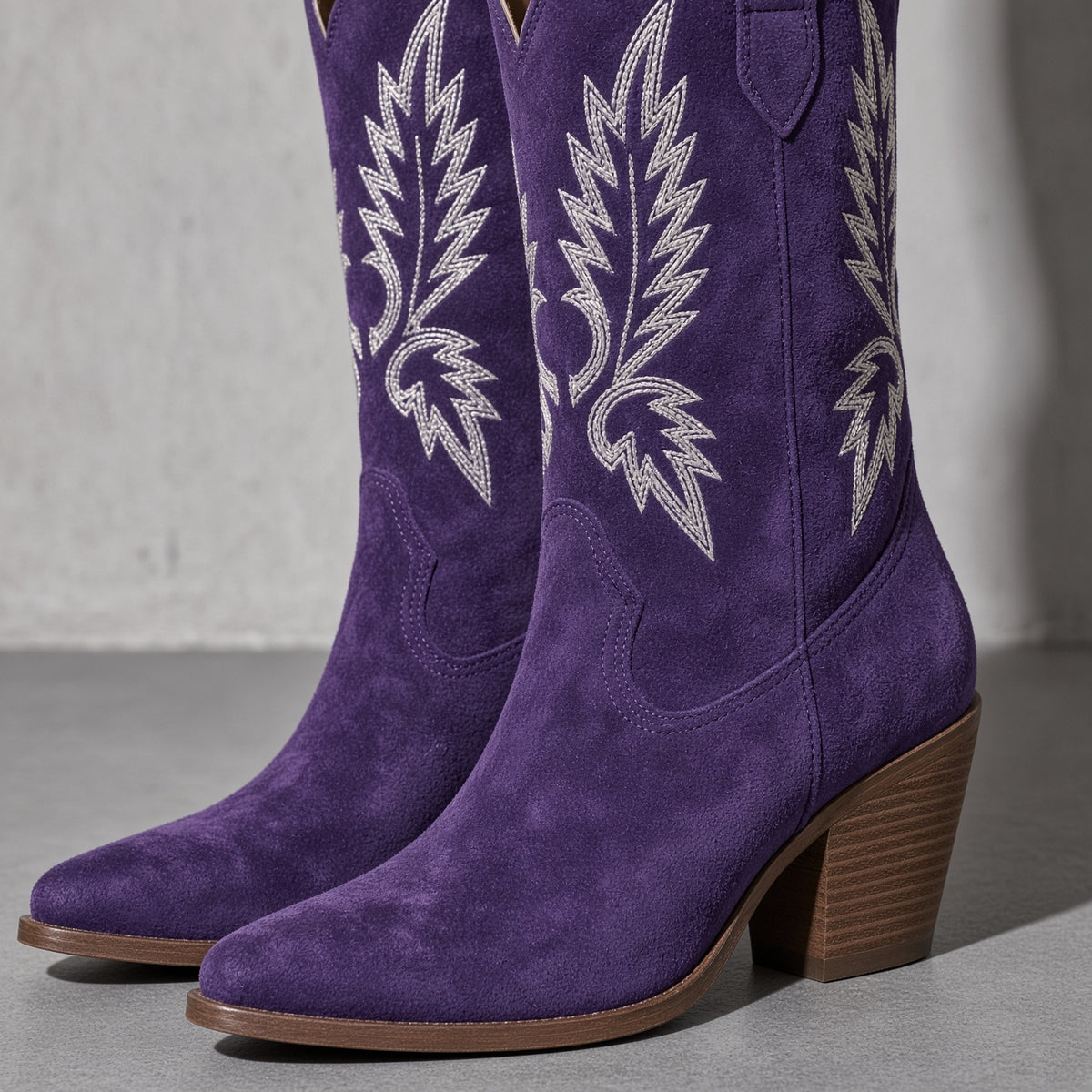 Women's Boots Embroidered Western Knee-High Shaft — Button & Fastening Detail