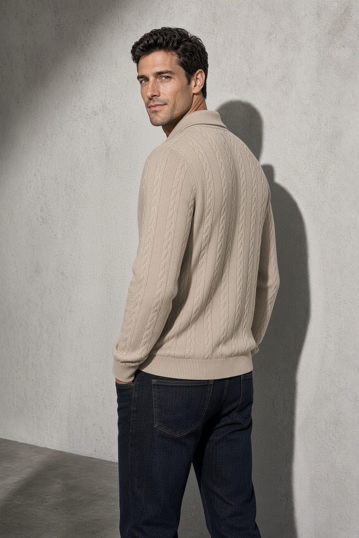 Men's Sweater Collared Quarter-Zip Textured Knit — Interior Lining & Finish Detail