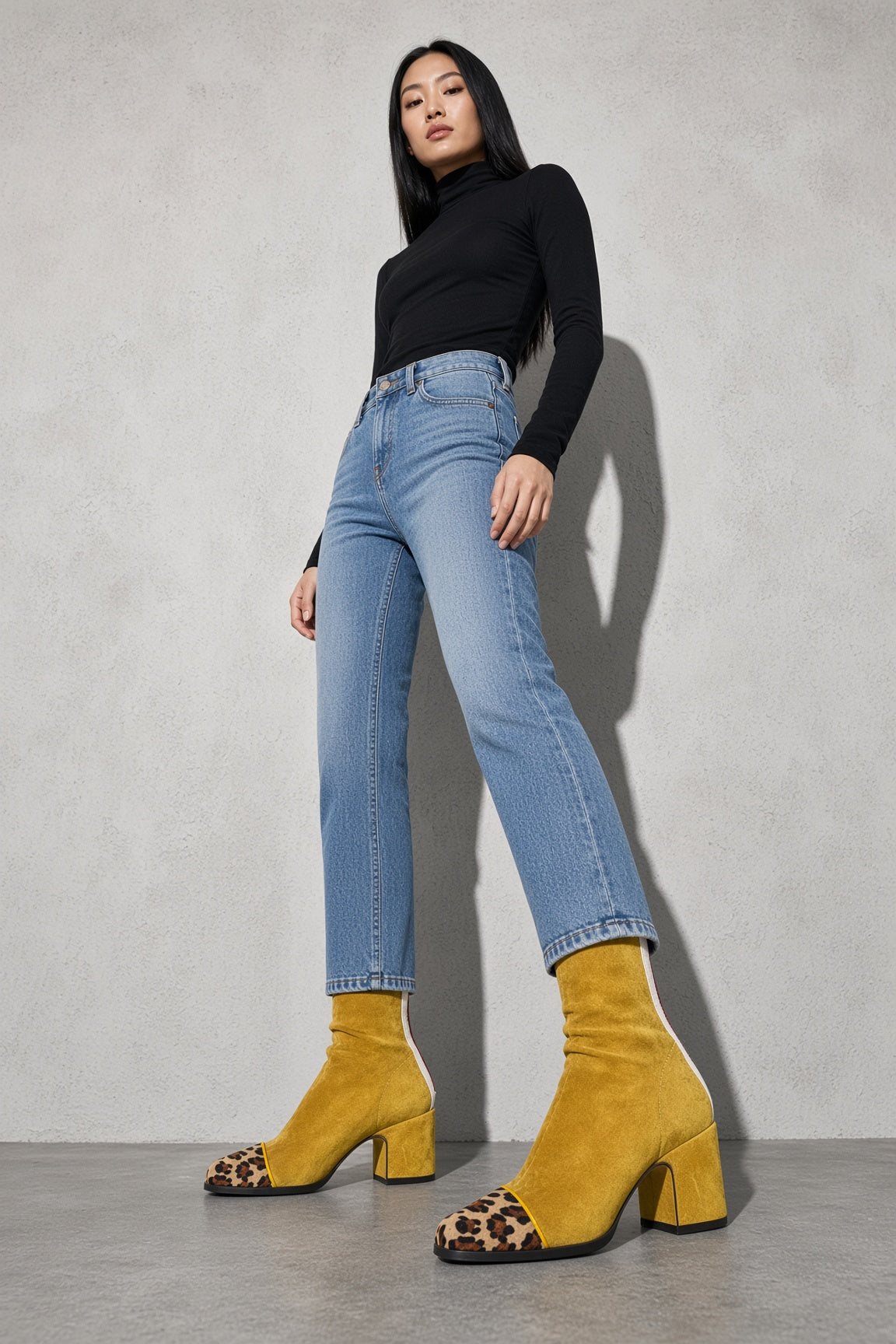 Women's Boots Ankle Suede Contrast Toe Cap Block Heel