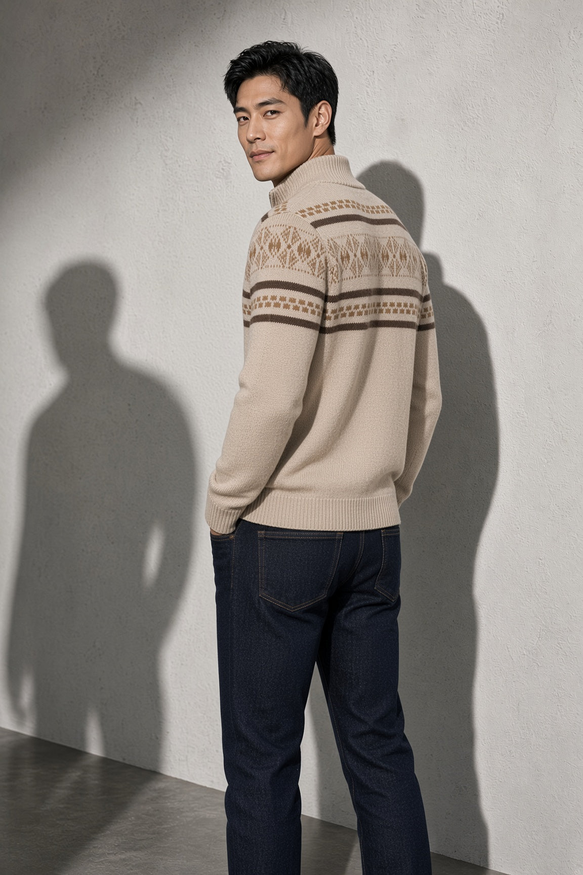 Men's Cardigan Fair Isle Zip-Up Front — Interior Lining & Finish Detail