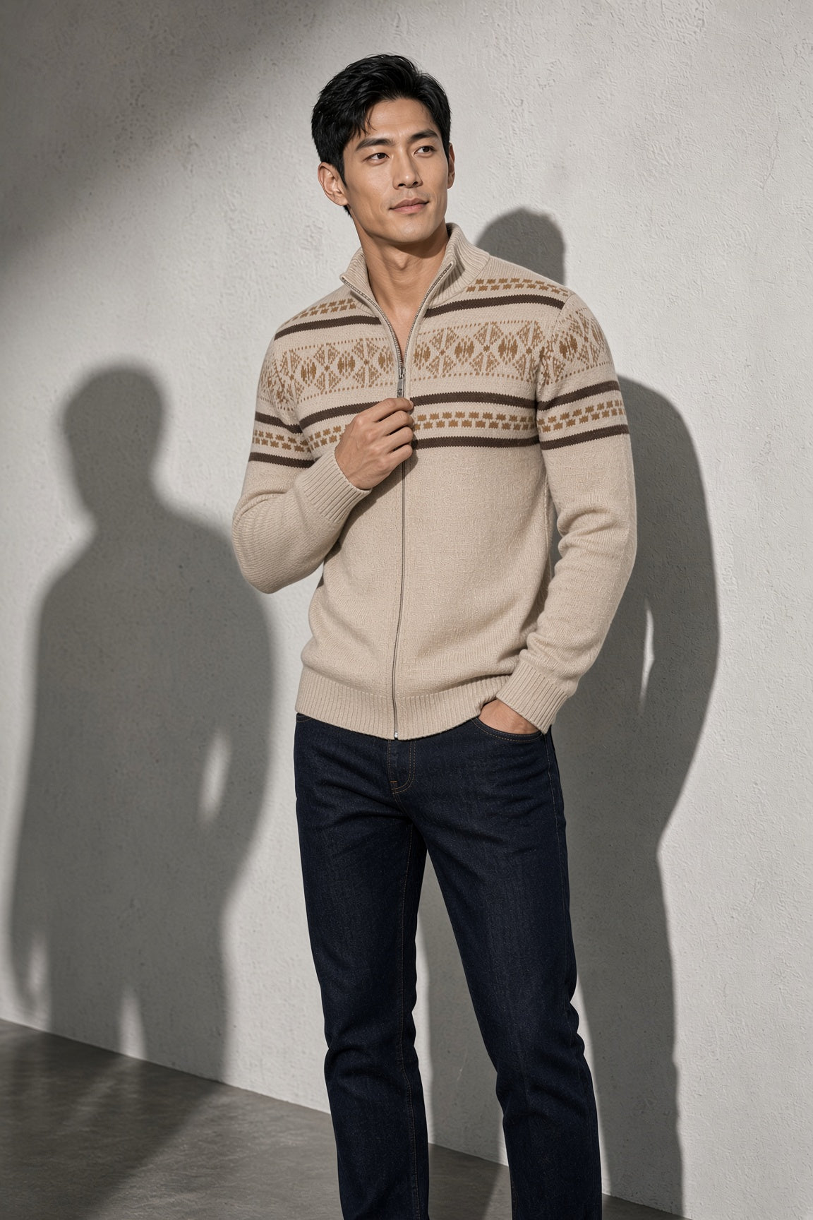 Men's Cardigan Fair Isle Zip-Up Front — Styling & Fit Perspective