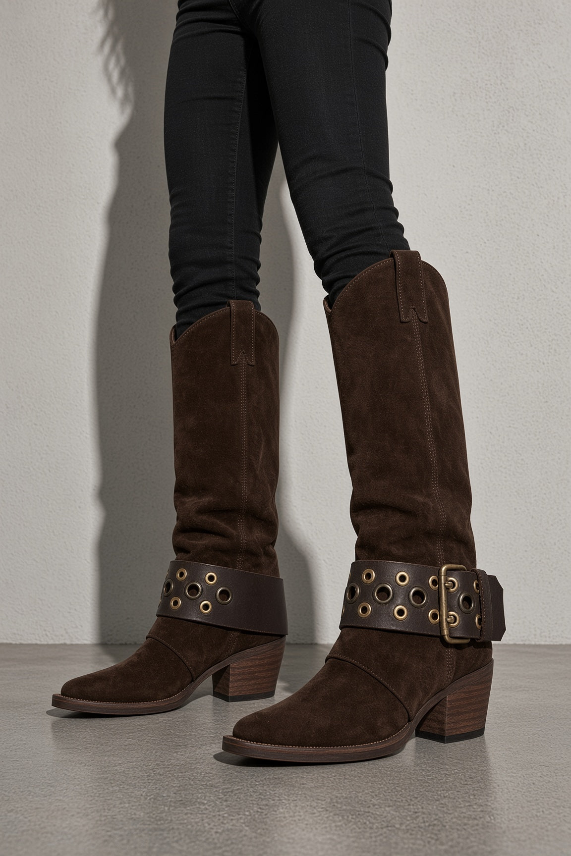 Women's Boots Western Knee High Eyelet Harness Strap