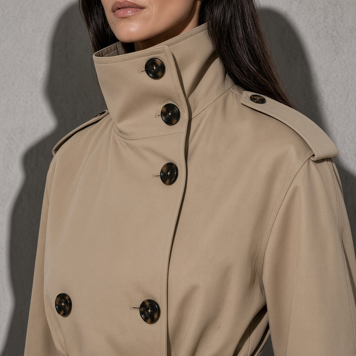 Women's Jacket Cropped Trench Turtle Neck — Side Profile View