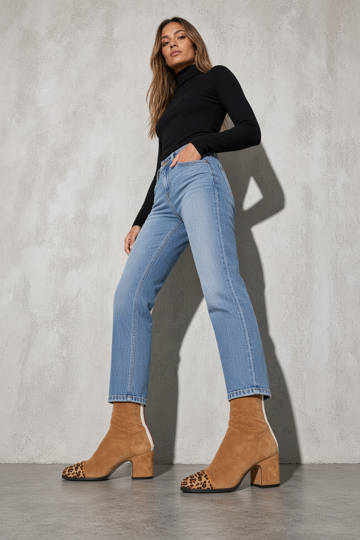 Women's Boots Ankle Suede Contrast Toe Cap Block Heel