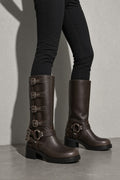 Women's Boots Biker Knee High Buckle Straps O Ring