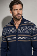 Men's Cardigan Fair Isle Zip-Up Front — Front Studio View