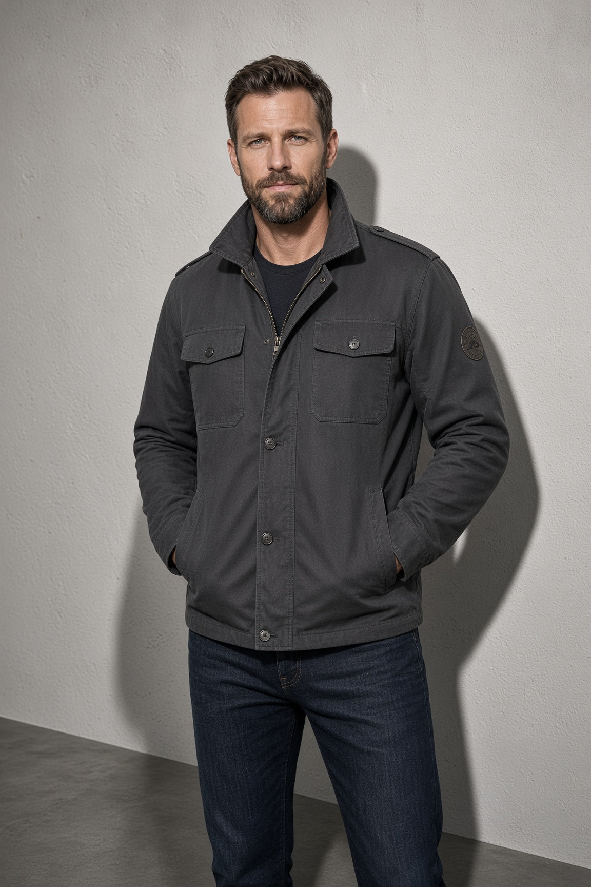 Men's Jacket Four-Pocket Stand Collar — Interior Lining & Finish Detail