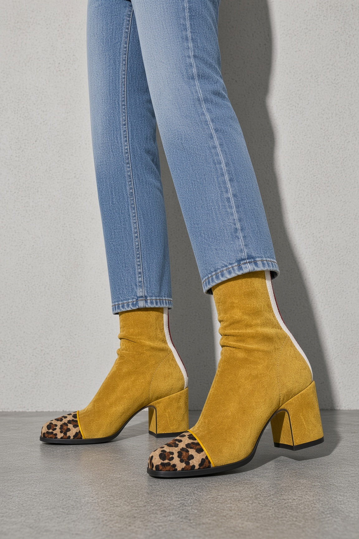 Women's Boots Ankle Suede Contrast Toe Cap Block Heel