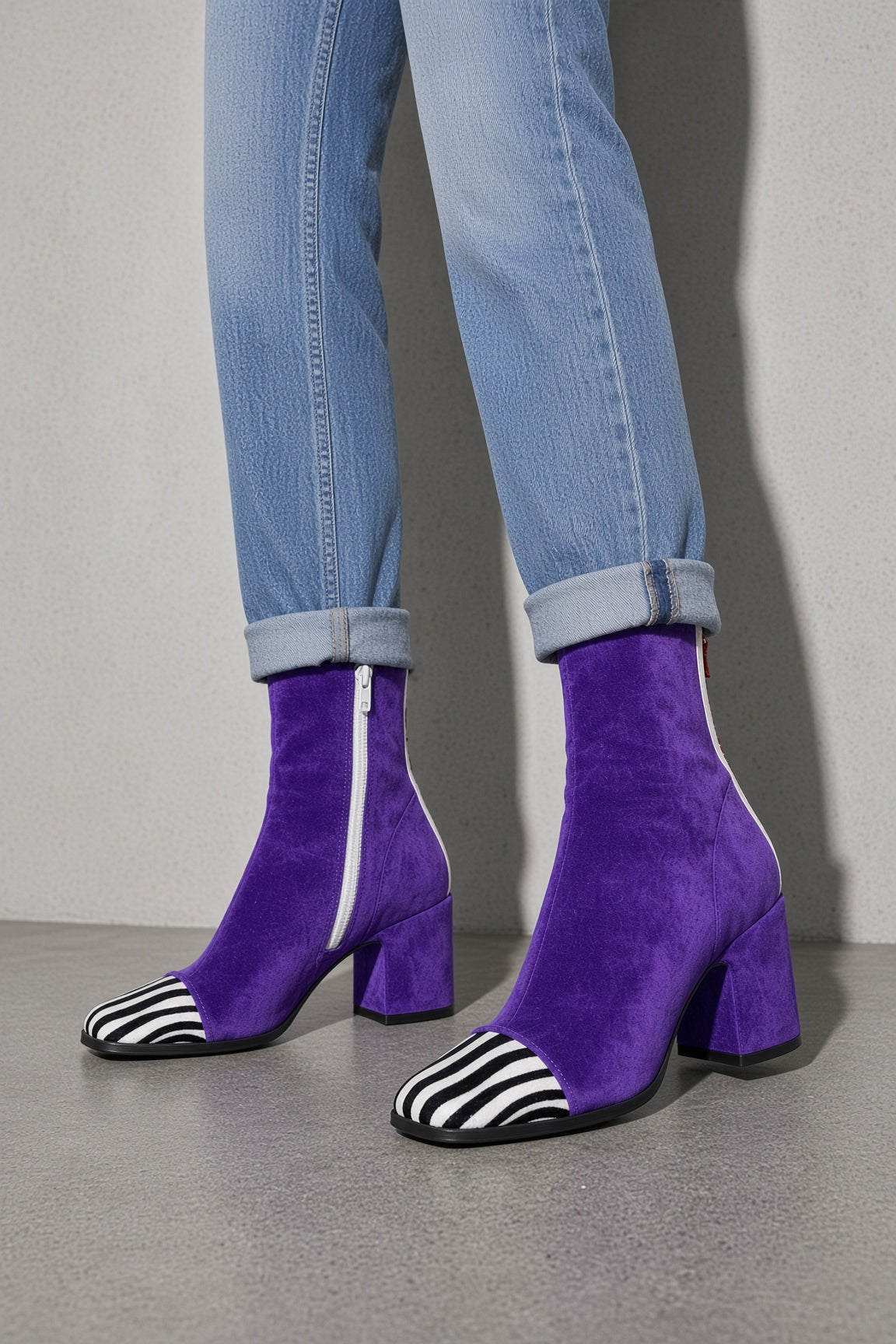 Women's Boots Ankle Suede Contrast Toe Cap Block Heel