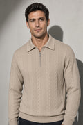 Men's Sweater Collared Quarter-Zip Textured Knit — On-Model Front Angle