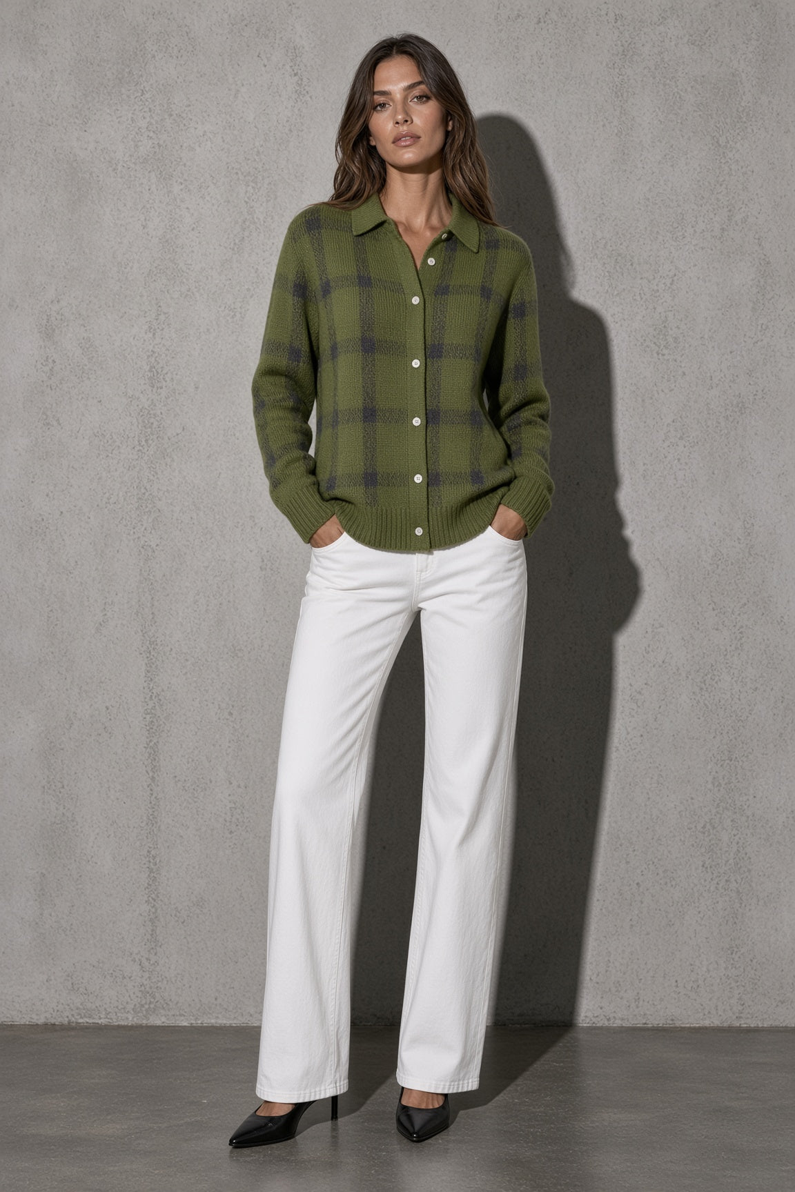 Women's Cardigan Button-Front Longline Shape — Front Studio View (Angle 31)