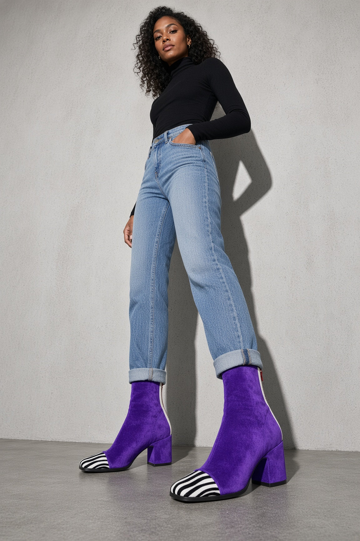 Women's Boots Ankle Suede Contrast Toe Cap Block Heel