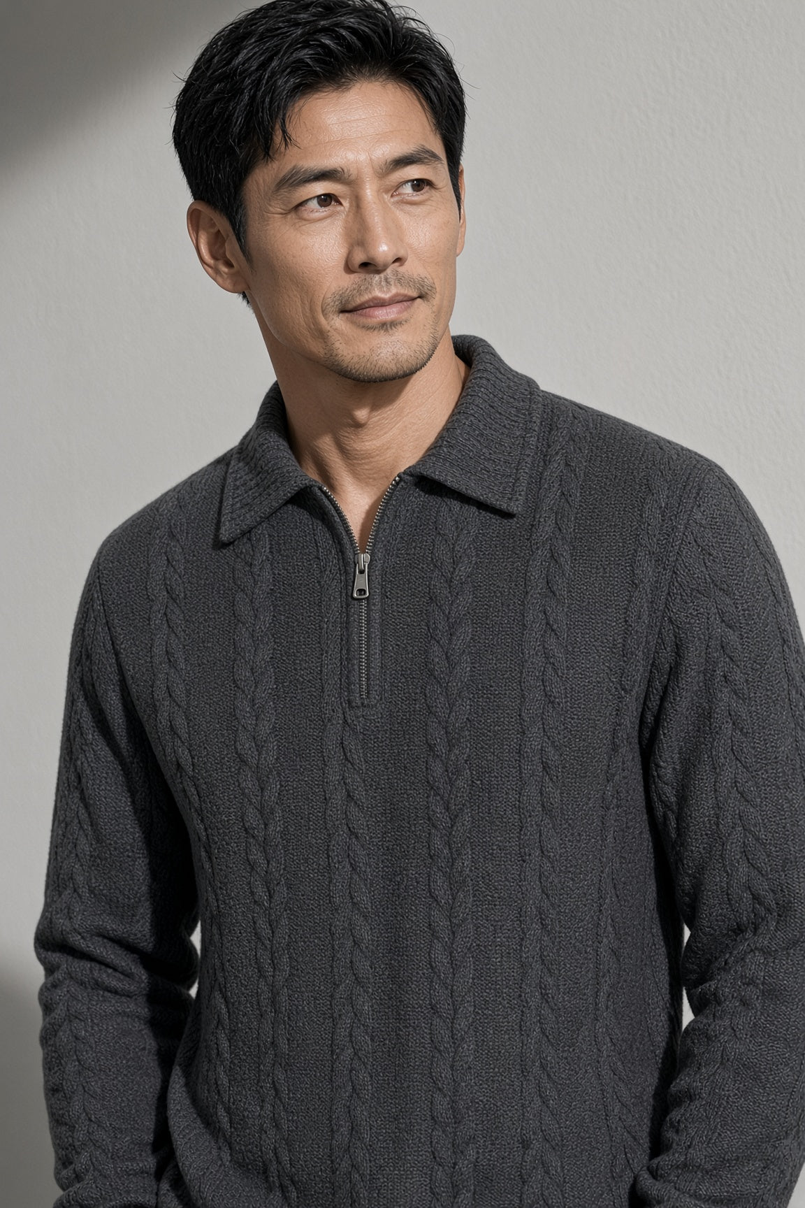 Men's Sweater Collared Quarter-Zip Textured Knit — Back View