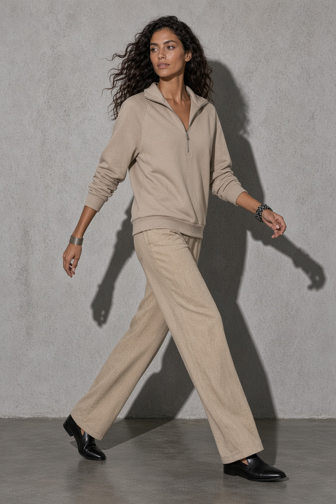Women's Sweatshirt Quarter-Zip Lapel Collar — Macro Weave & Texture Detail