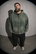 Men's Thick Spray-Dyed Cotton Hoodie with Front Zip Detail